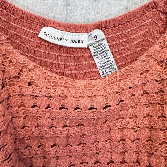 Sincerely Jules Ruffle Sleeve Crochet Bodice Crinkle Maxi Dress S Lined Adobe - Picture 12 of 12